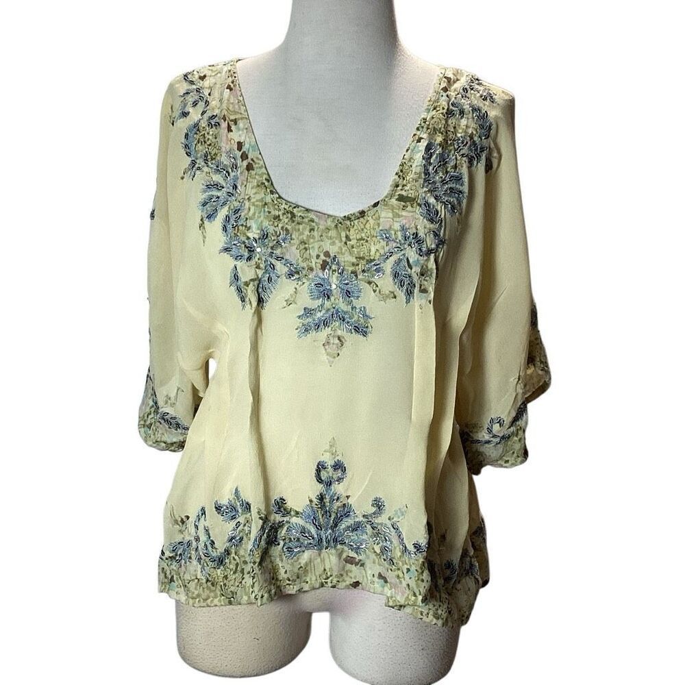 Joolay Silk Sheer Top Blouse Sequins Embroidered Women’s Medium